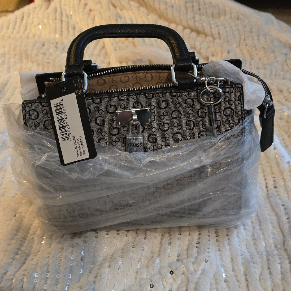 GUESS Monogram Black and Gray Satchel